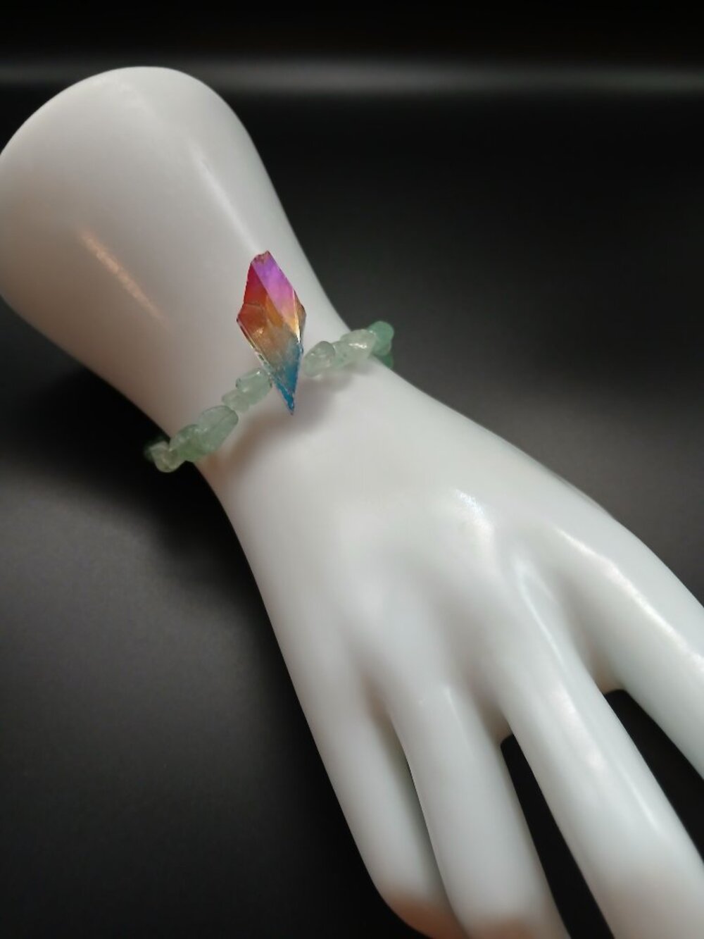 Mom and Daughter Matching Rainbow and Green Quartz Stone Stretch Bracelet Set